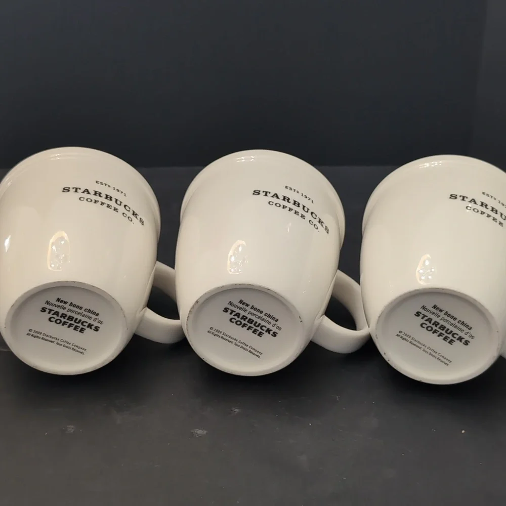 Starbucks 2009 New Bone China Set Of 3 Large White Coffee Mugs. - Picture 6 of 9